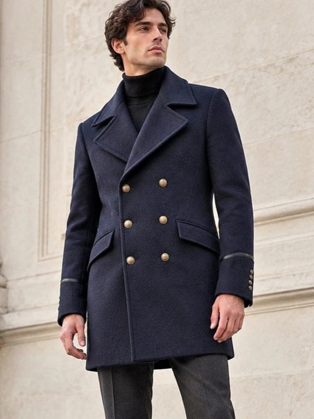 The Kooples Navy Wool Blend Double-Breasted Military Peacoat Size 44/XS Men’s
